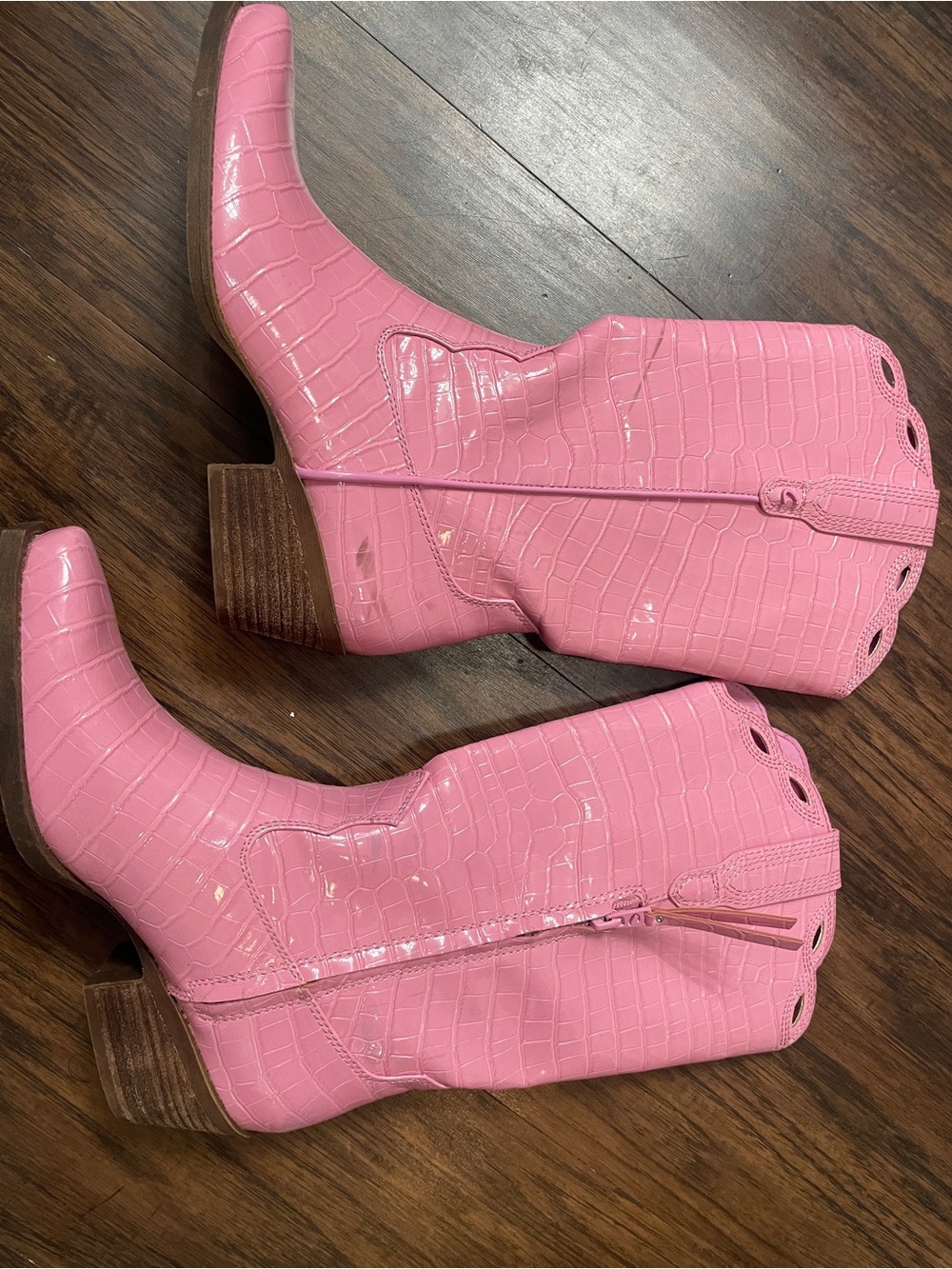 Women’s Pink Croc-Embossed Mid-Calf Western Boots